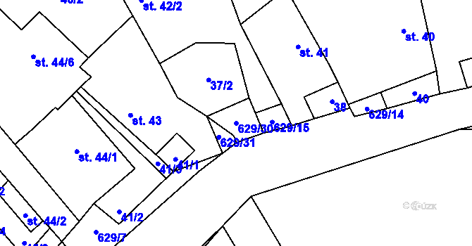 Parcela st. 629/30 v KÚ Zhoř u Jihlavy, Katastrální mapa