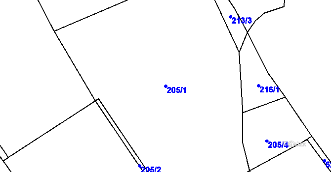 Parcela st. 205/1 v KÚ Zhoř u Jihlavy, Katastrální mapa