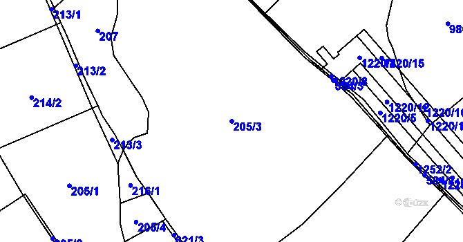 Parcela st. 205/3 v KÚ Zhoř u Jihlavy, Katastrální mapa