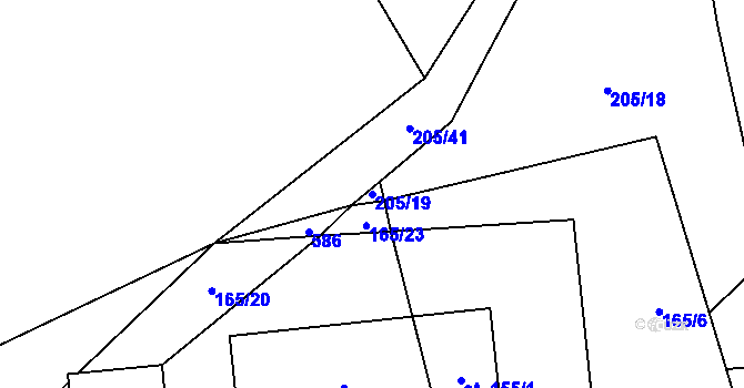 Parcela st. 205/19 v KÚ Zhoř u Jihlavy, Katastrální mapa