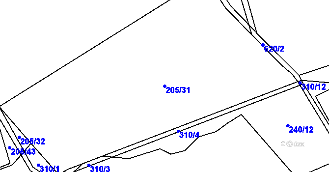 Parcela st. 205/31 v KÚ Zhoř u Jihlavy, Katastrální mapa