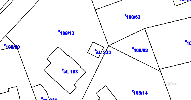 Parcela st. 233 v KÚ Zhoř u Jihlavy, Katastrální mapa