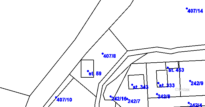 Parcela st. 407/8 v KÚ Velká Rovná, Katastrální mapa