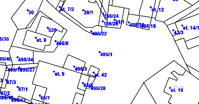 Parcela st. 495/1 v KÚ Velká Rovná, Katastrální mapa