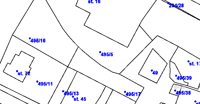 Parcela st. 495/5 v KÚ Velká Rovná, Katastrální mapa