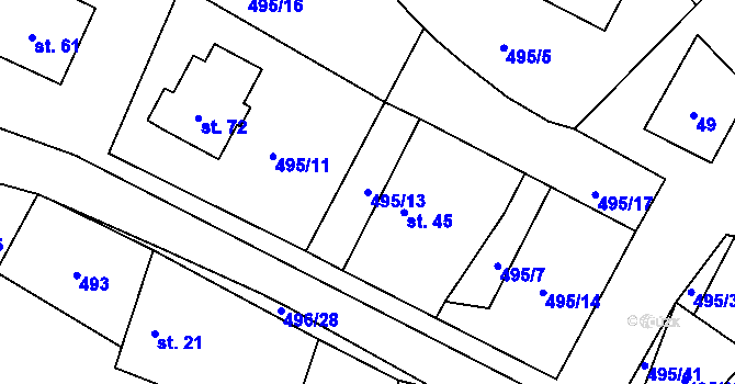 Parcela st. 495/13 v KÚ Velká Rovná, Katastrální mapa