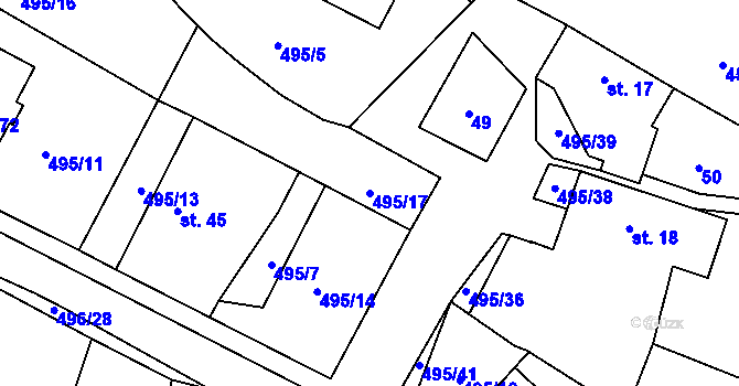 Parcela st. 495/17 v KÚ Velká Rovná, Katastrální mapa