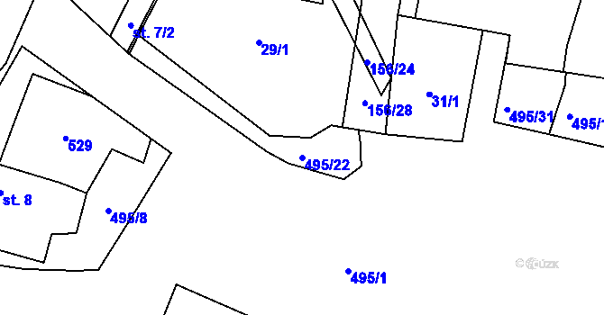 Parcela st. 495/22 v KÚ Velká Rovná, Katastrální mapa
