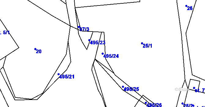 Parcela st. 495/24 v KÚ Velká Rovná, Katastrální mapa