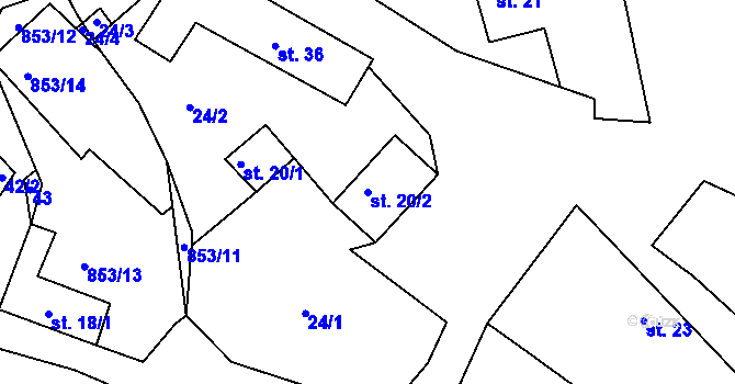 Parcela st. 20/2 v KÚ Zhoř u Pacova, Katastrální mapa