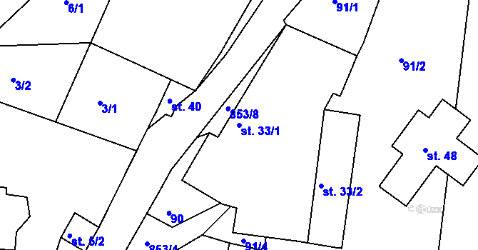 Parcela st. 33/1 v KÚ Zhoř u Pacova, Katastrální mapa