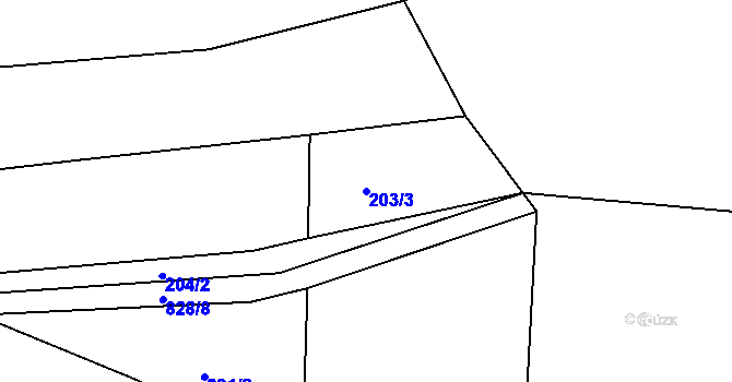 Parcela st. 203/3 v KÚ Zhoř u Pacova, Katastrální mapa