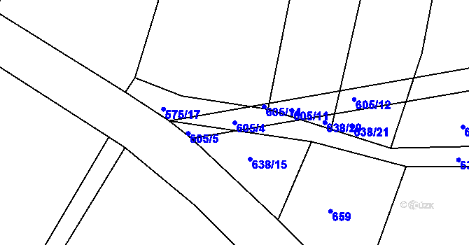Parcela st. 605/4 v KÚ Zhořec u Pacova, Katastrální mapa