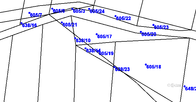 Parcela st. 605/19 v KÚ Zhořec u Pacova, Katastrální mapa