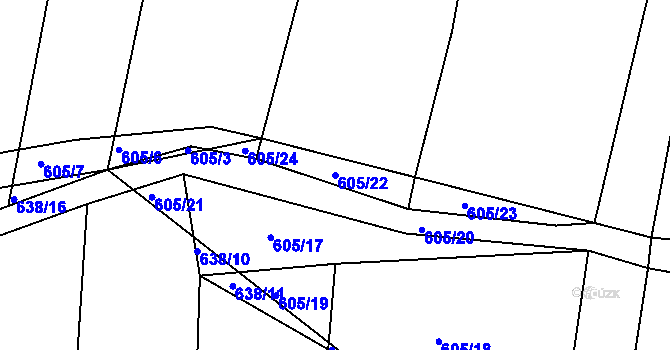 Parcela st. 605/22 v KÚ Zhořec u Pacova, Katastrální mapa