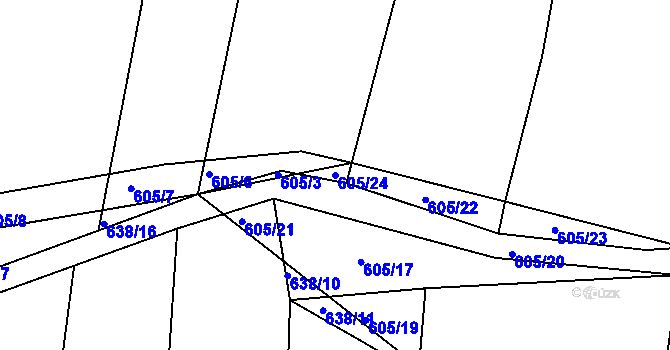 Parcela st. 605/24 v KÚ Zhořec u Pacova, Katastrální mapa