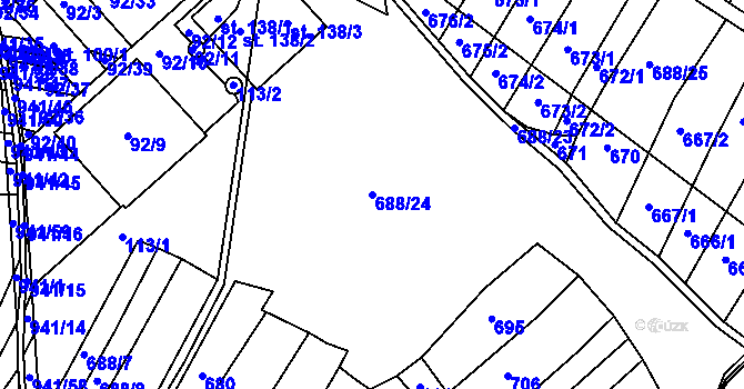 Parcela st. 688/24 v KÚ Zhořec u Pacova, Katastrální mapa