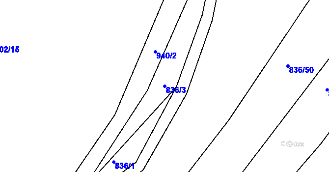 Parcela st. 836/3 v KÚ Zhořec u Pacova, Katastrální mapa