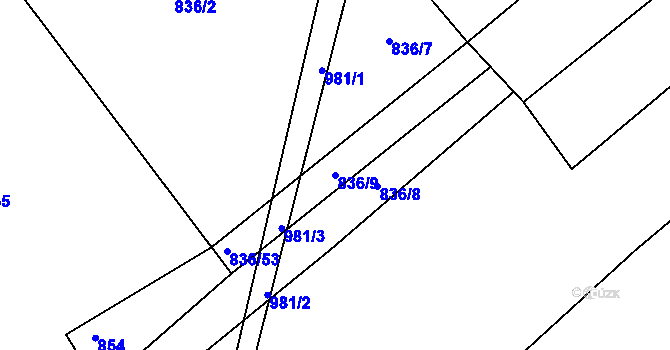 Parcela st. 836/9 v KÚ Zhořec u Pacova, Katastrální mapa