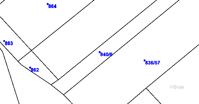 Parcela st. 940/6 v KÚ Zhořec u Pacova, Katastrální mapa