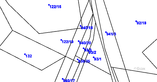 Parcela st. 940/20 v KÚ Zhořec u Pacova, Katastrální mapa