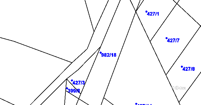 Parcela st. 982/18 v KÚ Zhořec u Pacova, Katastrální mapa