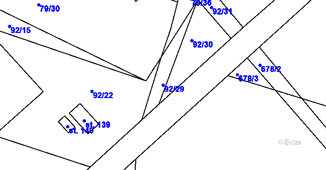 Parcela st. 92/29 v KÚ Zhořec u Pacova, Katastrální mapa