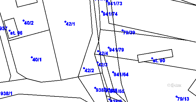 Parcela st. 42/4 v KÚ Zhořec u Pacova, Katastrální mapa