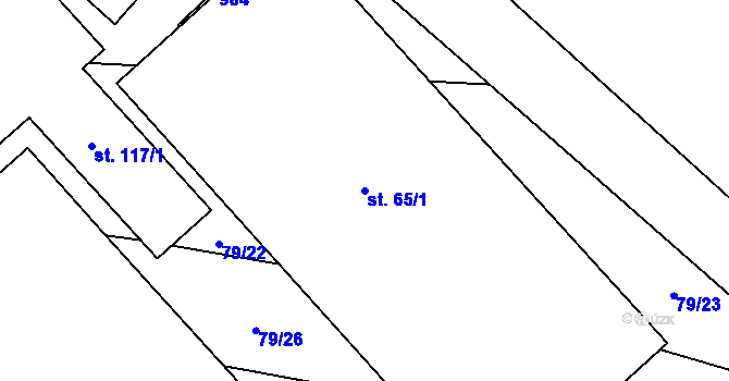 Parcela st. 65/1 v KÚ Zhořec u Pacova, Katastrální mapa