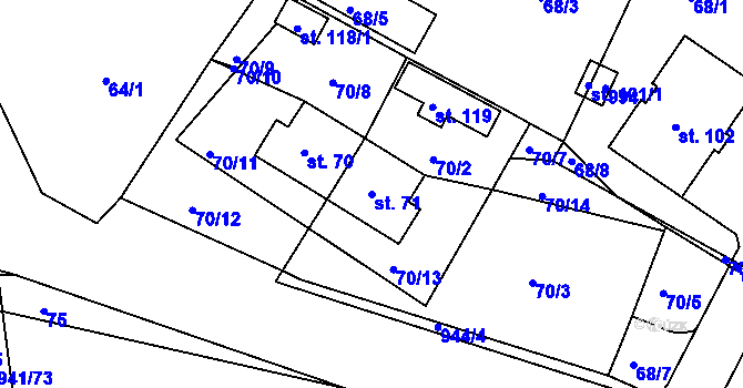 Parcela st. 71 v KÚ Zhořec u Pacova, Katastrální mapa