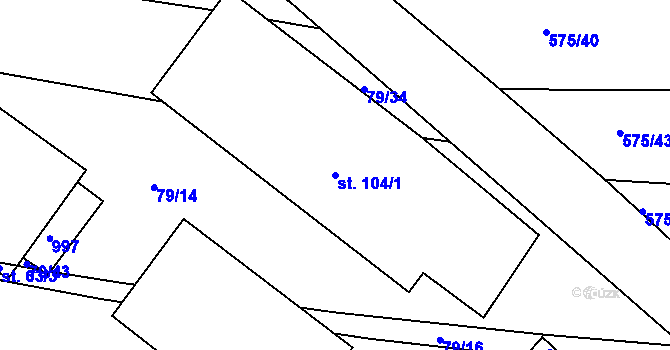 Parcela st. 104/1 v KÚ Zhořec u Pacova, Katastrální mapa