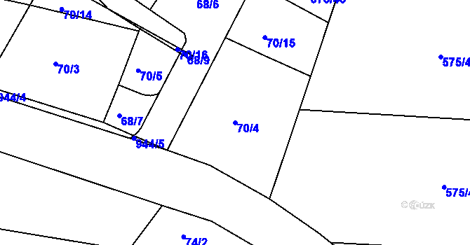 Parcela st. 70/4 v KÚ Zhořec u Pacova, Katastrální mapa