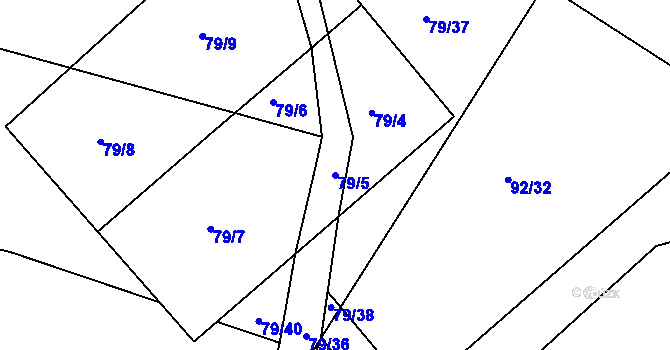 Parcela st. 79/5 v KÚ Zhořec u Pacova, Katastrální mapa