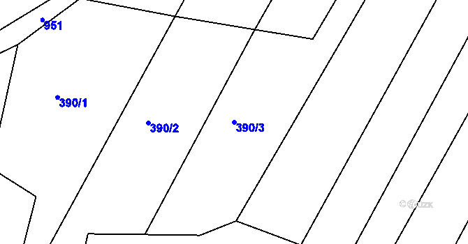 Parcela st. 390/3 v KÚ Zhořec u Pacova, Katastrální mapa