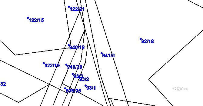 Parcela st. 941/3 v KÚ Zhořec u Pacova, Katastrální mapa
