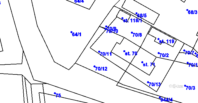 Parcela st. 70/11 v KÚ Zhořec u Pacova, Katastrální mapa
