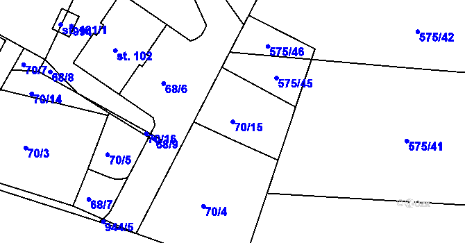 Parcela st. 70/15 v KÚ Zhořec u Pacova, Katastrální mapa