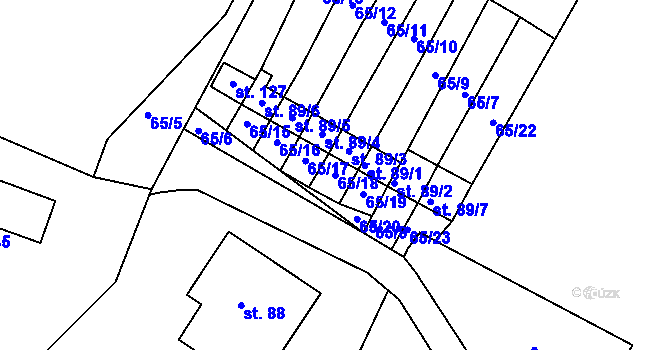 Parcela st. 65/18 v KÚ Zhořec u Pacova, Katastrální mapa