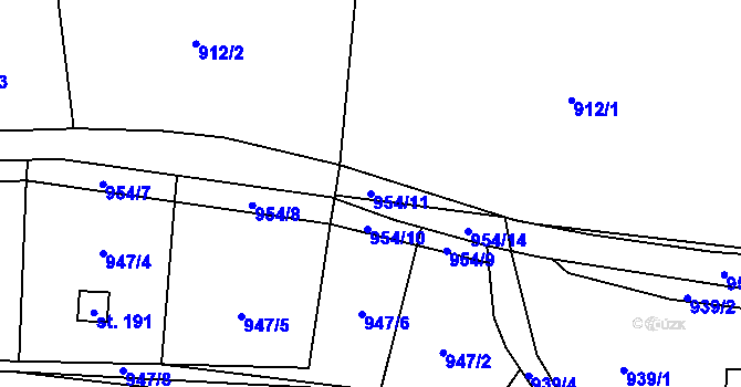 Parcela st. 954/11 v KÚ Zichovec, Katastrální mapa