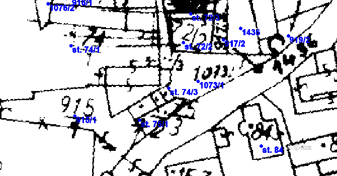 Parcela st. 74/3 v KÚ Zichovec, Katastrální mapa