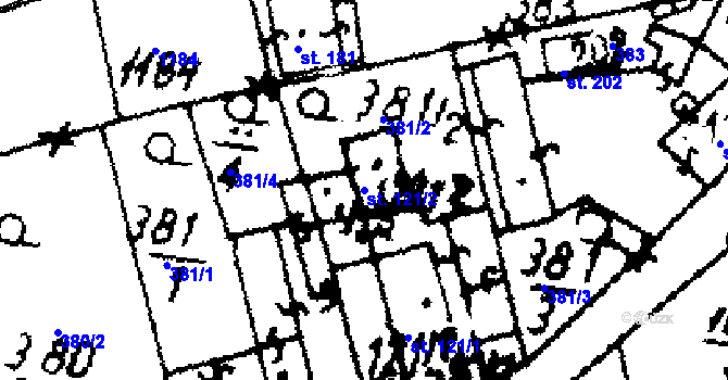 Parcela st. 121/2 v KÚ Zichovec, Katastrální mapa