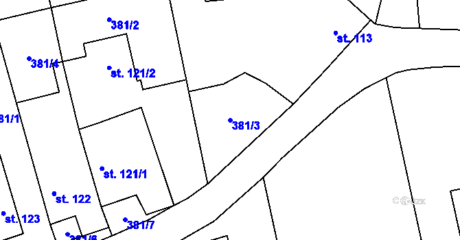 Parcela st. 381/3 v KÚ Zichovec, Katastrální mapa