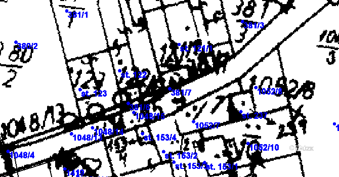 Parcela st. 381/7 v KÚ Zichovec, Katastrální mapa