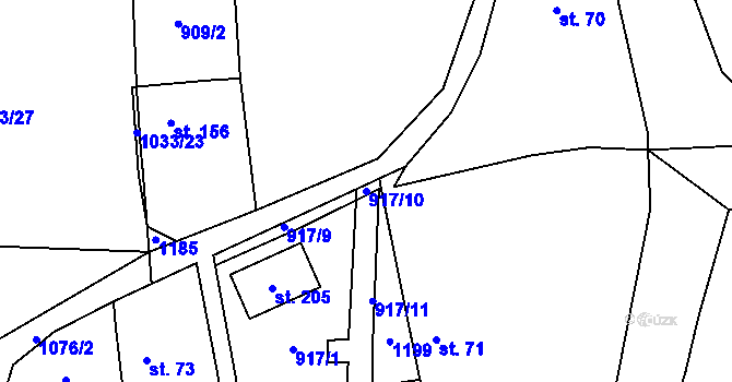 Parcela st. 917/10 v KÚ Zichovec, Katastrální mapa