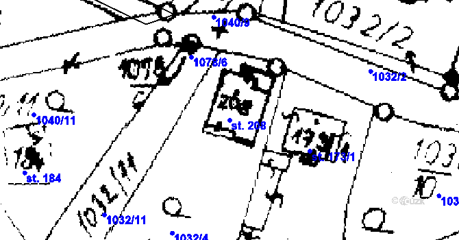 Parcela st. 208 v KÚ Zichovec, Katastrální mapa