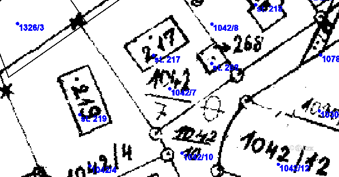 Parcela st. 1042/7 v KÚ Zichovec, Katastrální mapa