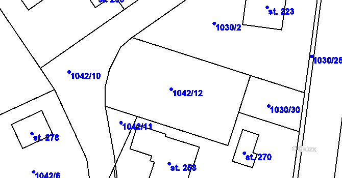 Parcela st. 1042/12 v KÚ Zichovec, Katastrální mapa