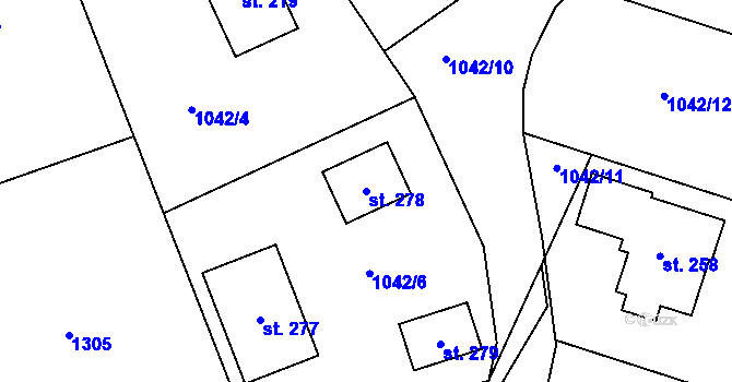 Parcela st. 278 v KÚ Zichovec, Katastrální mapa