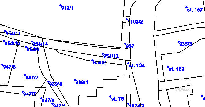 Parcela st. 954/12 v KÚ Zichovec, Katastrální mapa