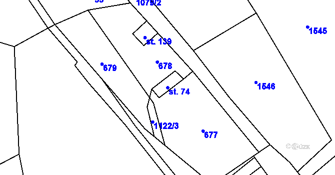 Parcela st. 74 v KÚ Zlámanec, Katastrální mapa